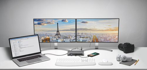 The Kensington SD5600T is perfect for hot-desking and mixed deployment environments, working with Thunderbolt 3 and USB-C laptops running Windows or macOS. The docking station allows you to transfer up to 40Gbps of data, video and audio (10Gbps for USB-C Gen2 laptops, 5Gbps for USB-C Gen1 laptops) using the included Thunderbolt 3 cable, for a quick and powerful plug and play experience. Quickly and simply charge any Thunderbolt 3 or USB-C enabled laptop. USB-C laptops must support Power Delivery. Ideal for devices that require higher power, such as the newer MacBook Pro. Power delivery rates vary based on host device.