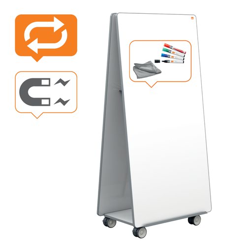 17007AC - Nobo Mobile Whiteboard Collaboration System 1800 x 900mm Mobile Base 2 x Magnetic Steel Whiteboards and Accessories Move and Meet System 1915560