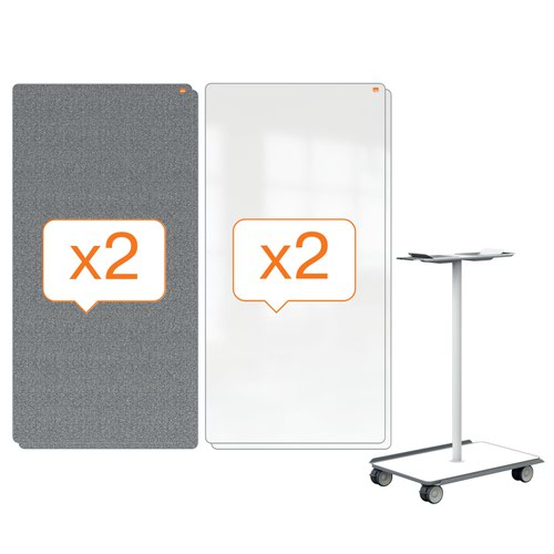 Nobo Mobile Whiteboard and Notice Board System 1800 x 900mm Mobile Base 2 x Magnetic Steel 2 x Whiteboards-Notice Boards and Accessories 1915569 17063AC