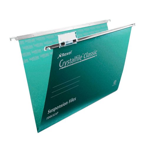 28095AC - Rexel Crystalfile Classic Foolscap Suspension File Manilla 15mm V Base Green (Pack 50) 78046