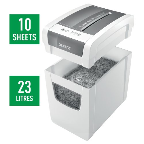 Leitz IQ Slim Home Office Paper Shredder. 10 sheets. 23l bin. P4 cross cut. White