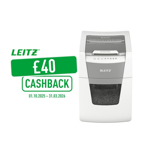 Leitz IQ AutoFeed Small Office 100 Micro Cut Shredder 34 Litre 100 Sheet Automatic/6 Sheet White 80121000