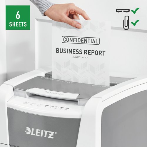 Leitz IQ AutoFeed Office 150 Micro Cut Shredder 44 Litre 150 Sheet Automatic/6 Sheet Manual White 80141000 ACCO Brands
