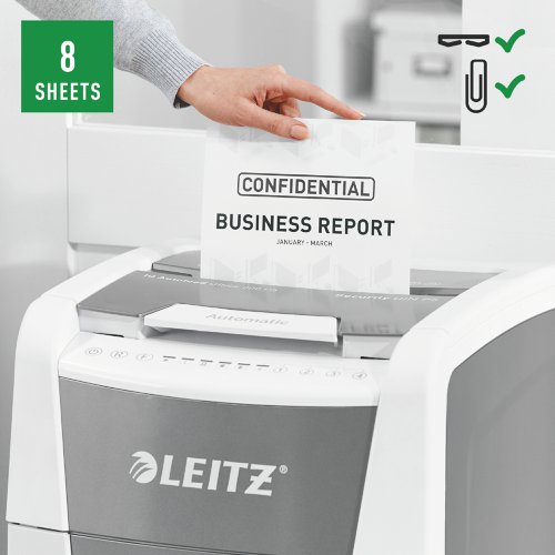 Leitz IQ AutoFeed Office 300 Micro Cut Shredder 60 Litre 300 Sheet Automatic/8 Sheet Manual White 80161000  85912AC