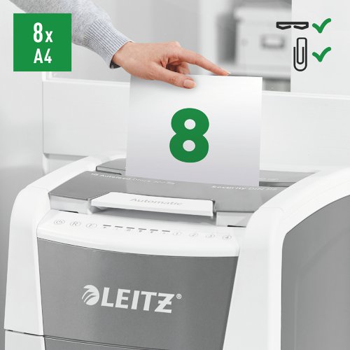Leitz IQ AutoFeed Office 300 Micro Cut Shredder 60 Litre 300 Sheet Automatic/8 Sheet Manual White 80161000