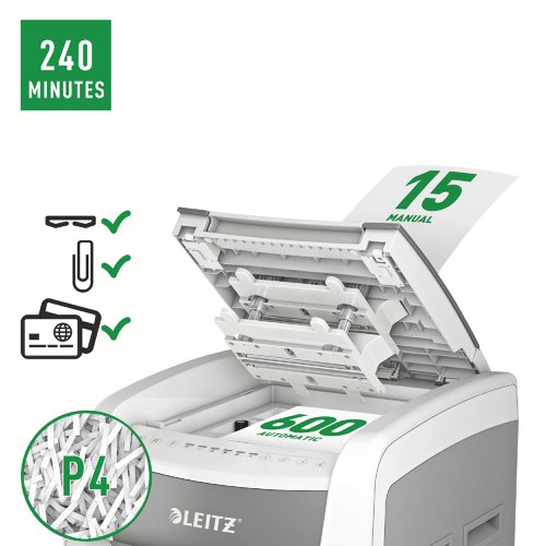 Leitz IQ Autofeed Office Pro 600 Cross-Cut P-4 Shredder White 80171000 - LZ12637
