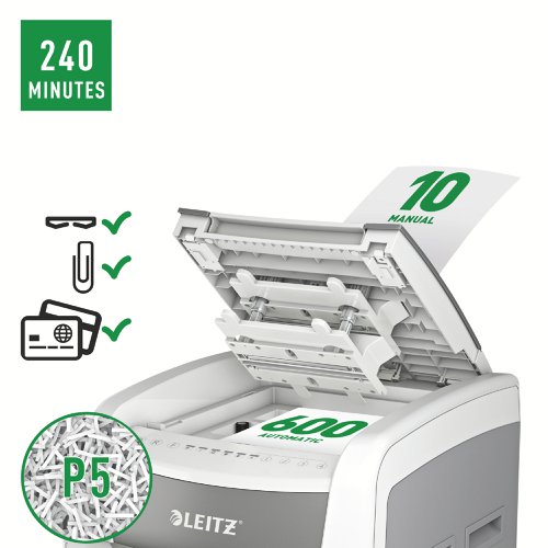 Leitz IQ Autofeed Office Pro 600 Micro-Cut P-5 Shredder White 80181000