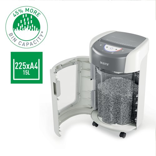 Leitz IQ OptiMax Home Office 225 Micro Cut Paper Shredder Security P5 15L - White 83581000 Buy online at Office 5Star or contact us Tel 01594 810081 for assistance