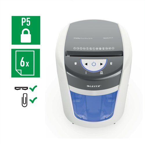 Leitz IQ OptiMax Home Office 225 Micro Cut Paper Shredder Security P5 15L - White 83581000 Buy online at Office 5Star or contact us Tel 01594 810081 for assistance