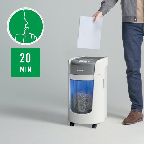 Leitz IQ OptiMax Home Office 225 Micro Cut Paper Shredder Security P5 15L - White 83581000 Buy online at Office 5Star or contact us Tel 01594 810081 for assistance