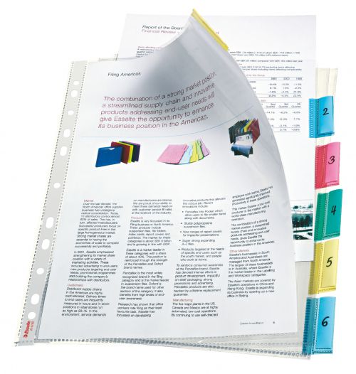 Esselte Index with 6 Tabbed Pockets A4 Polypropylene Glass Clear - Outer carton of 10