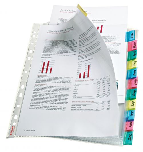 Esselte Index with  12 Tabbed Pockets A4  Polypropylene - Glass Clear - Outer carton of 10