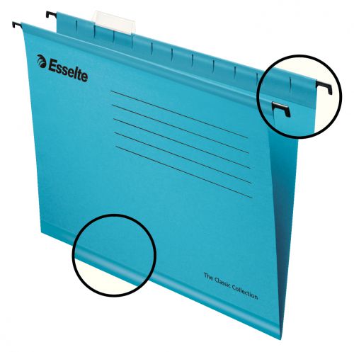 Esselte Classic Reinforced Suspension File Foolscap - Blue (Pack of 25)