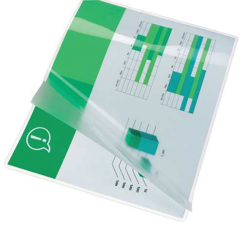 24658AC | Laminating pouches are a convenient, everyday solution to protect and enhance valuable presentation pages, reference lists, product sheets, notices, photographs and certificates. 80 Micron Gloss. A4 format. Pack size: 100.
