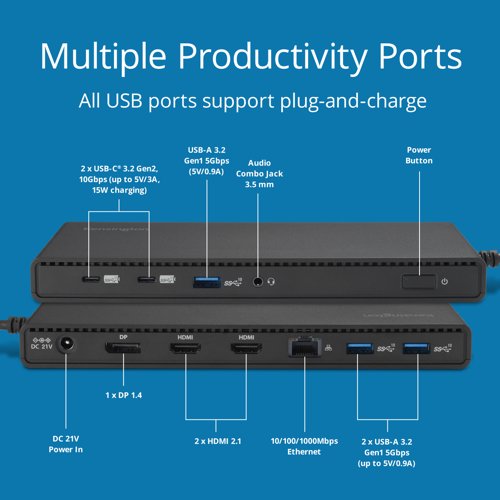 Kensington SD4842P EQ USB-C 10Gbps Triple Video Driverless Docking Station 100W  - K32810EU  52303AC