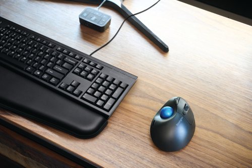 AC72194 | The Kensington Pro Fit Ergo TB450 Trackball allows users to effortlessly transition from a mouse to a trackball and unlock the ergonomic advantages and space-saving benefits it offers. With its thoughtful design, the TB450 utilises 50% recycled material, reducing the use of new plastics. Bluetooth Low Energy or 2.4GHz wireless connectivity offer maximum flexibility. The TB450 also features a long battery life, a patented ball ejection system that simplifies cleaning and precise optical tracking.