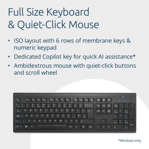 Kensington EQ KM270 Wireless Rechargeable Keyboard and Mouse Set - K75560UK