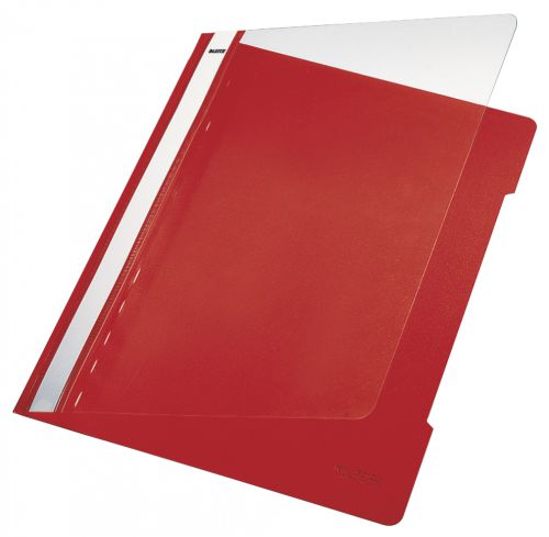 Leitz Standard Plastic Data Files Clear Front Flat Bar Mechanism A4 Red - Outer carton of 25