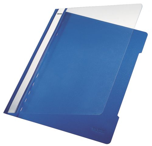 Leitz Standard Plastic Data Files Clear Front Flat Bar Mechanism A4 Blue - Outer carton of 25