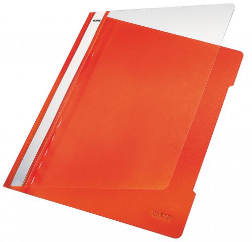 Leitz Standard Plastic Data Files Clear Front Flat Bar Mechanism A4 Orange - Outer carton of 25
