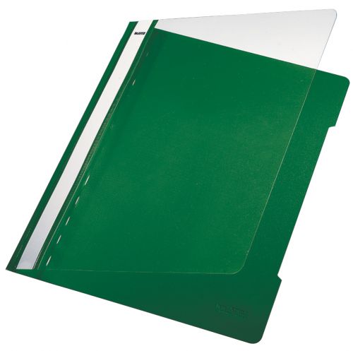Leitz Standard Plastic Data Files Clear Front Flat Bar Mechanism A4 Green - Outer carton of 25