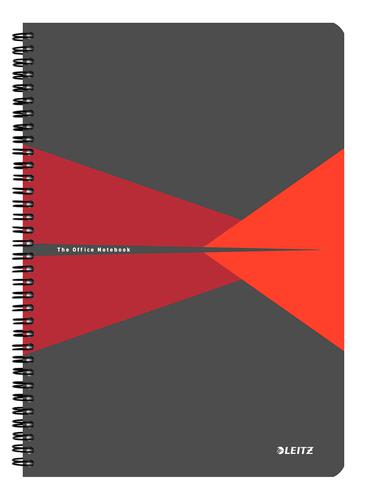 Leitz Office Notebook A4 squared, wirebound with cardboard cover, 90 sheets, Microperforated, Red