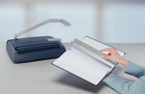 The de-binder re-opens the metal channel to remove or to add paper sheets to the document.