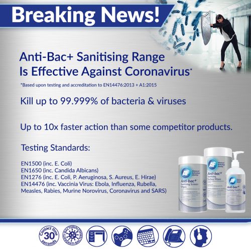 Anti-Bac Sanitising Surface Wipes (Pack of 50) ABSCW50T | AFI50878 | AF International