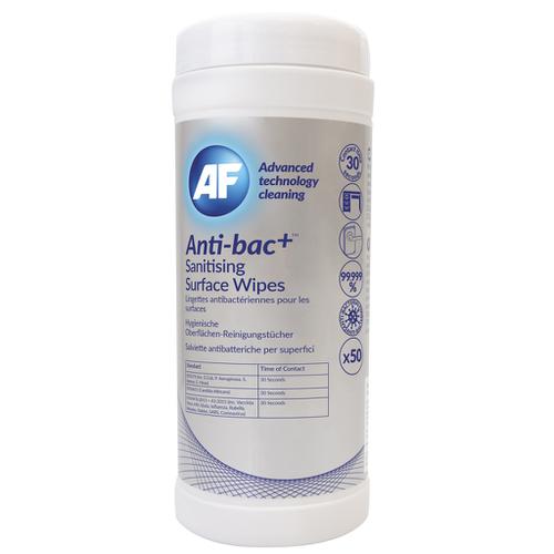 AF Anti-Bac Sanitising Surface Wipes ABSCW50T [Tub 50]