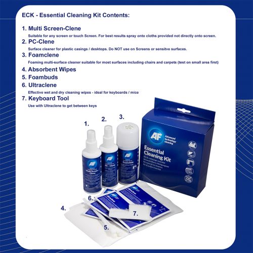 AF Essential Cleaning Kit (Multi Screen Clene, PC Clene Wipes, Foam Clene, Ultraclene Wipes) AECK001