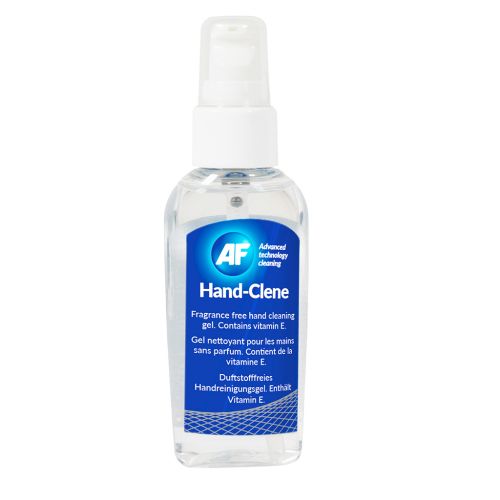 AFHSG050 | AF Hand Clene is a handy 50ml travel pump bottle of fragrance free hand cleaning gel to keep your hands clean on the move. Contains vitamin E to prevent skin from drying out. AF Hand Clene contains more than 70% alcohol and a fast drying formula to keep hands fresh in a variety of environments. Simply dispense 1 to 2 pumps into the palms and rub into skin until evaporated leaving no sticky residue.Suitable for RetailReception areasBathroomsTravel industryHomeHospitalityWarehouseOfficesMany working environments