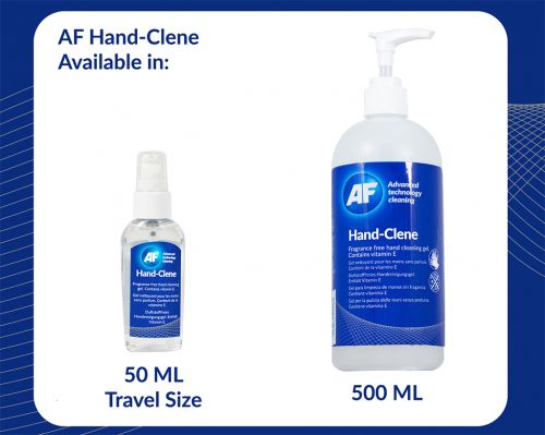 AFHSG050 | AF Hand Clene is a handy 50ml travel pump bottle of fragrance free hand cleaning gel to keep your hands clean on the move. Contains vitamin E to prevent skin from drying out. AF Hand Clene contains more than 70% alcohol and a fast drying formula to keep hands fresh in a variety of environments. Simply dispense 1 to 2 pumps into the palms and rub into skin until evaporated leaving no sticky residue.Suitable for RetailReception areasBathroomsTravel industryHomeHospitalityWarehouseOfficesMany working environments