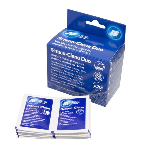 AF Screen-Clene Duo Wet/Dry Anti-Static Cleaning Wipes (20 Duo Sachets)