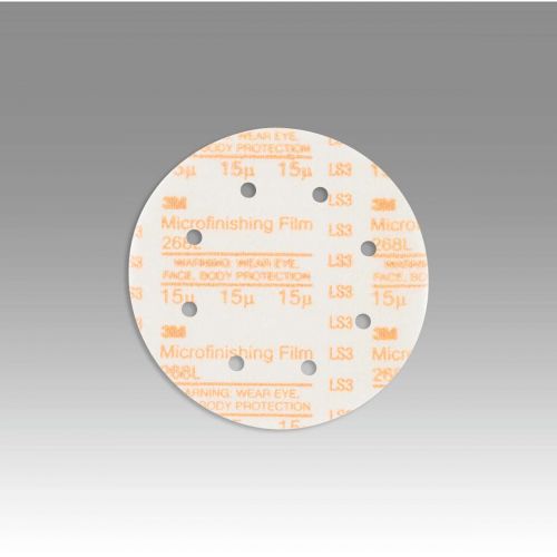 Image of 3M Hookit Microfinishing Film Type D D/F Disc 268L, 6 in x NH 8 Holes 15 Micron, 500 per case 60020002915