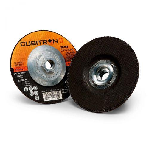 3M Cubitron II Cut and Grind Wheel T27 Quick Change 28762, 4 1/2 in x 1/8 in x 5/8-11 in, 10 per inner, 20 per case 051141287621