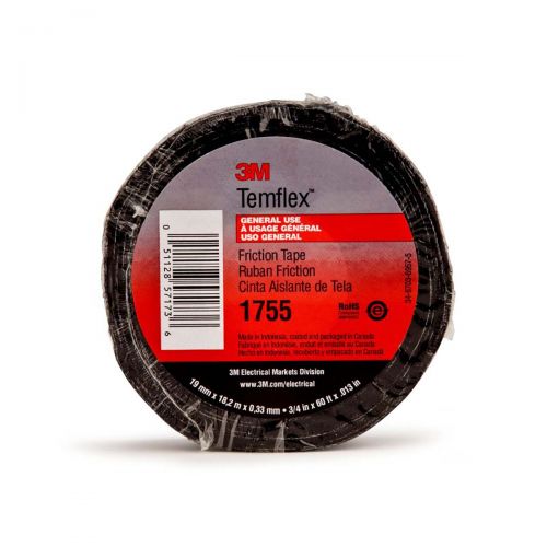 3M Temflex Cotton Friction Tape 1755-3/4x60ft, 3/4 in x 60 ft, 20 rolls per case 80611604283
