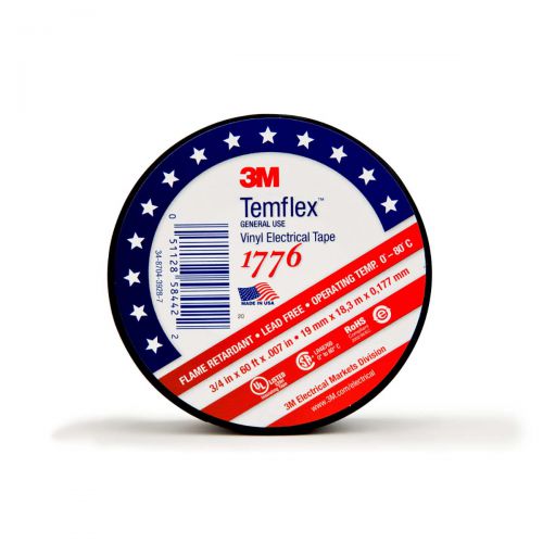 3M Temflex Vinyl Electrical Tape 1776, 3/4 in x 60 ft, Black 80611455785