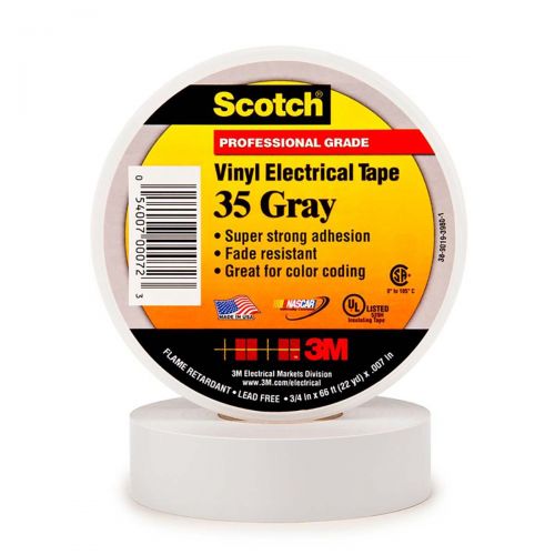 3M Scotch Vinyl Color Coding Electrical Tape 35, 3/4 in x 66 ft, Gray 80610834063