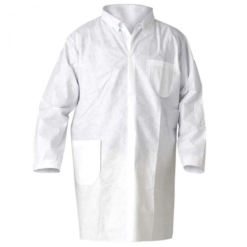 Kleenguard A20 Breathable Particle Protection Lab Coats, 4 Snap Closure, Knee Length, White, Large, 25 / Case 10029