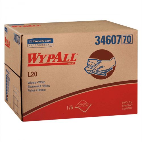 Image of WypAll* L20 Limited Use Wipers (34607), Brag Box, White, 4-Ply, 1 Box Of 176 Wipes 34607