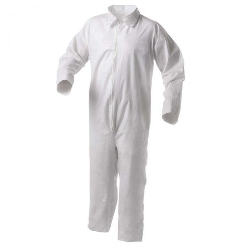 Kleenguard A35 Disposable Coveralls, Liquid And Particle Protection, Zip Front, Open Wrists Ankles, White, Large, 25 Garments / Case 38918