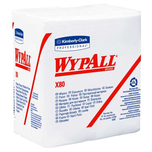 Image of WypAll* X80 Reusable Wipes (41026), Extended Use Wipers Quarter-Fold Format, White, 50 Sheets / Pack; 4 Packs / Case; 200 Folded Sheets / Case 4102