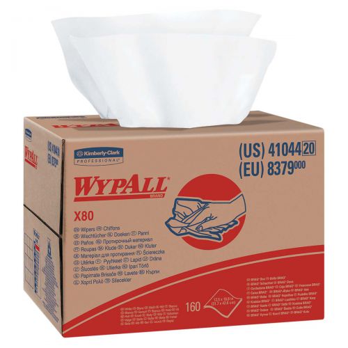 WypAll* X80 Reusable Wipes (41044), Extended Use Wipers Brag Box Format, White, 160 Sheets / Box; 1 Box / Case 41044