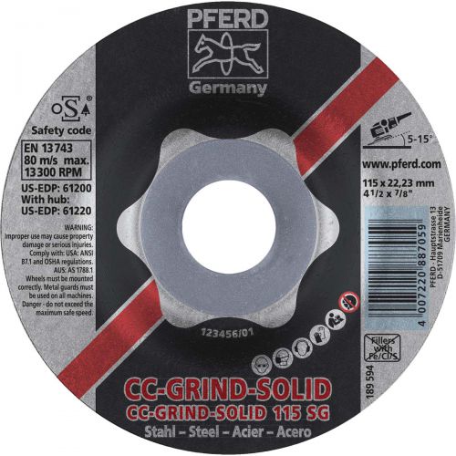 Image of PFERD 4-1/2 Cc-Grind-Solid 7/8in A.H. - Sg For Steel 61200