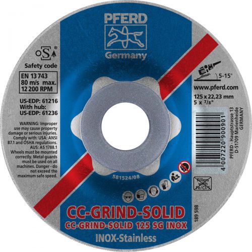 Image of PFERD 5 Cc-Grind-Solid 7/8in A.H. - Sg For Stainless / Inox 61216