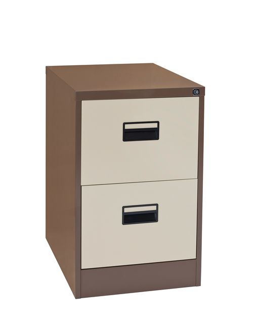 Contract 2 drawer filing cabinet with recessed handle. Coffee/cream