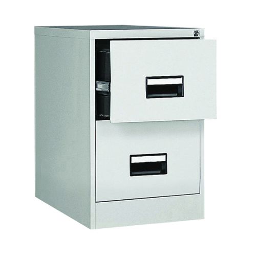 Contract 2 drawer filing cabinet with recessed handle. Grey.