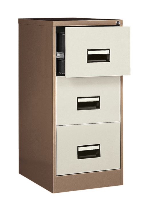Contract 3 drawer filing cabinet with recessed handle. Coffee/cream
