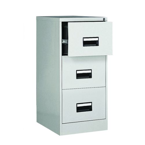 Contract 3 drawer filing cabinet with recessed handle. Grey.