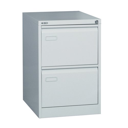 Mainline 2 drawer filing cabinet with swan neck grip handle. White.